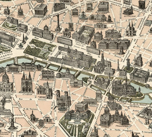 Nouveau Paris Monumental Vintage Map Print Closeup